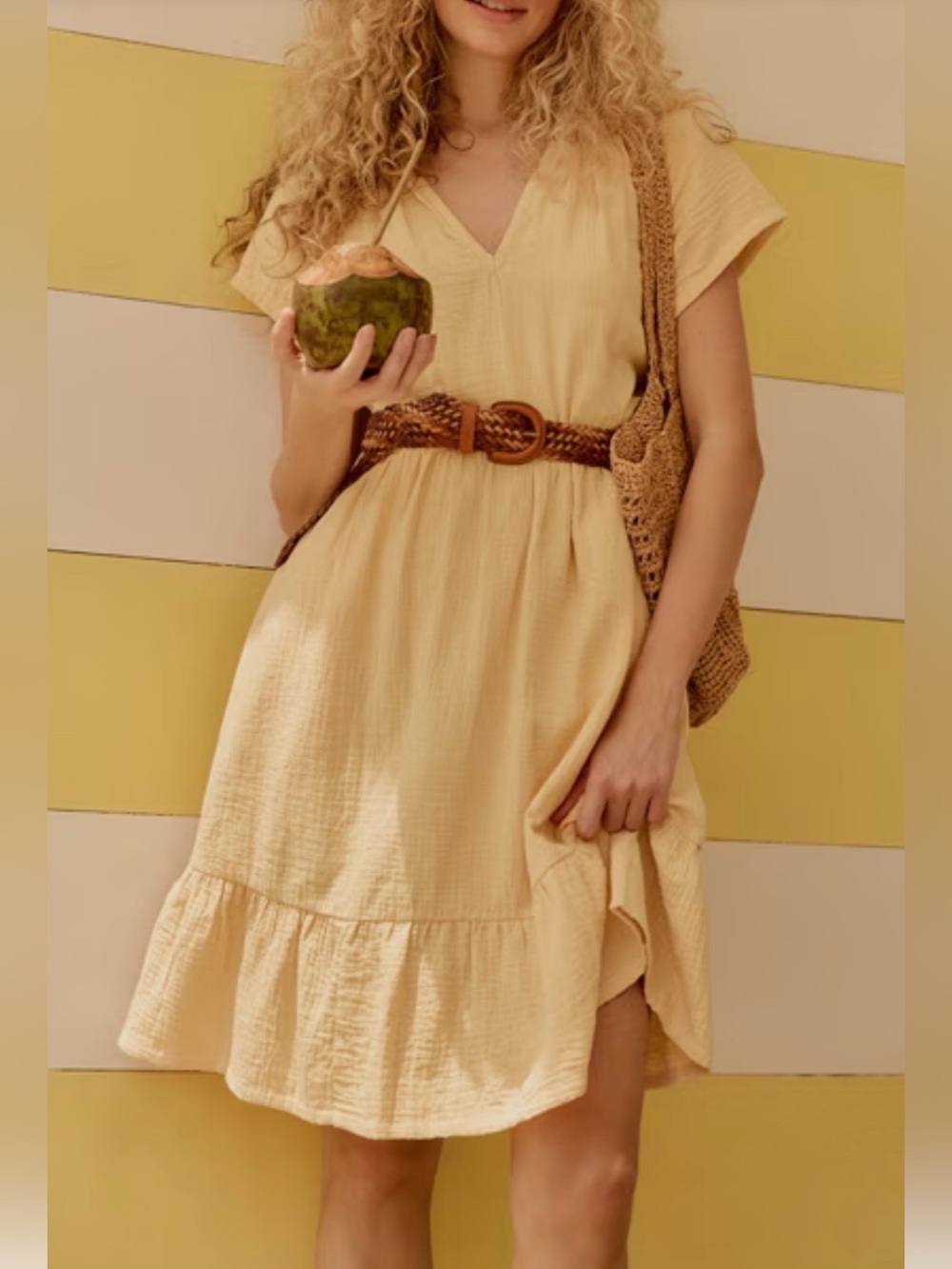 Pact Women's Coastal Double Gauze Breezy Organic Cotton Sungold Yellow Dress